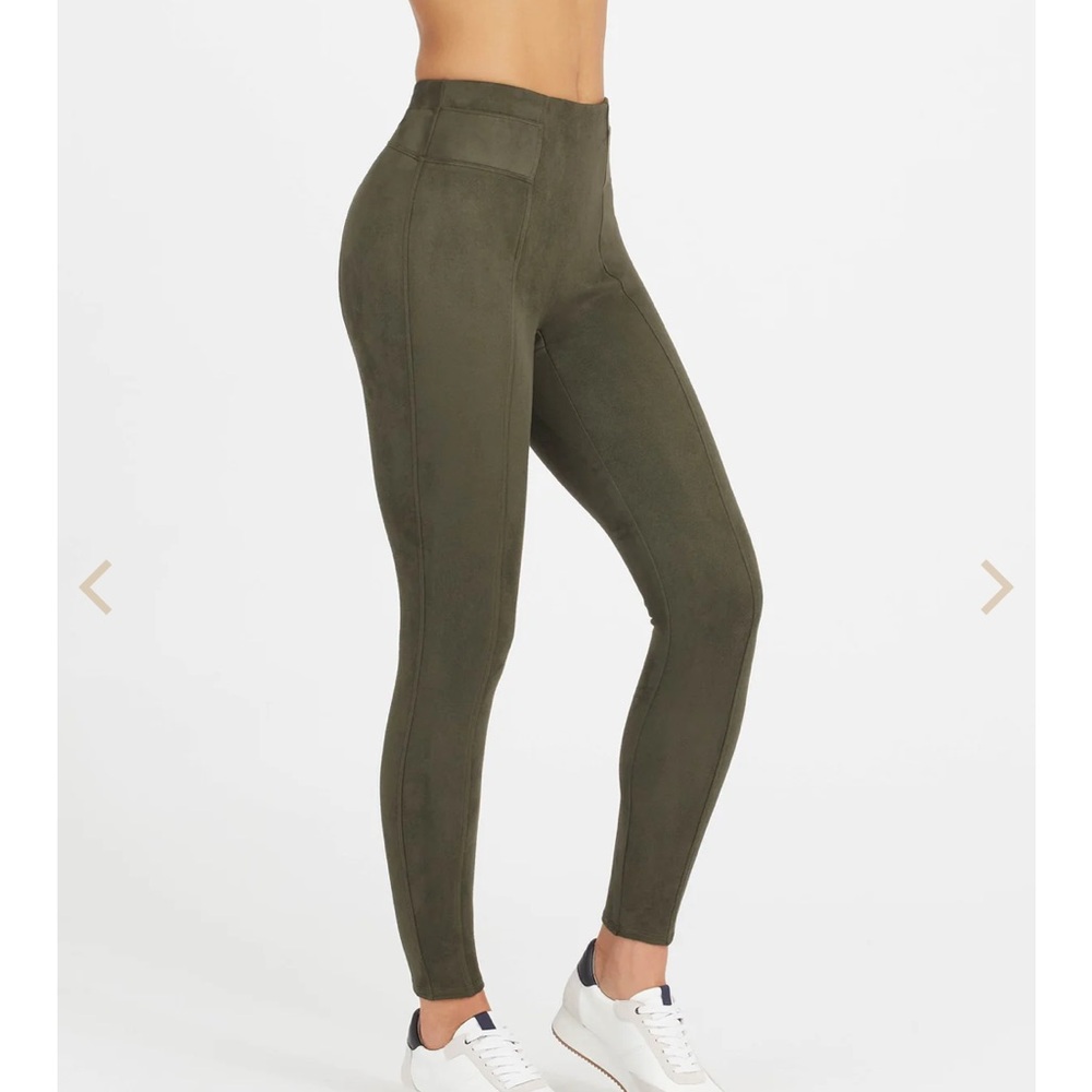 SPANX Faux Suede Leggings/ Pants in Olive Green